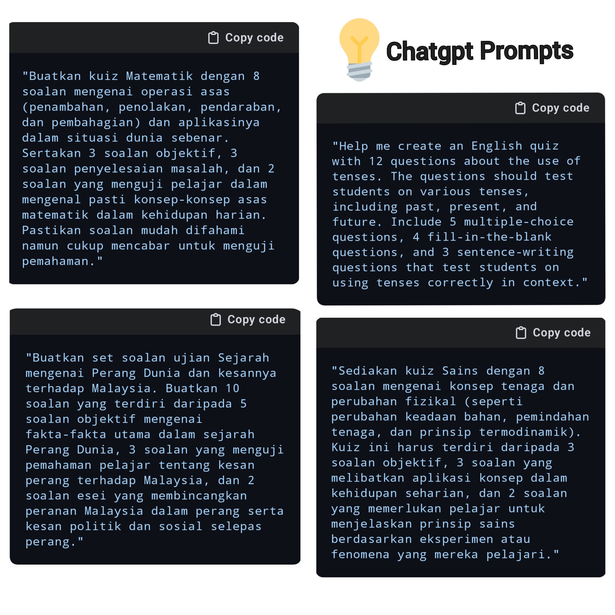 Teacher - Contoh prompts yang dijana oleh Chatgpt sendiri. Boleh try ...
