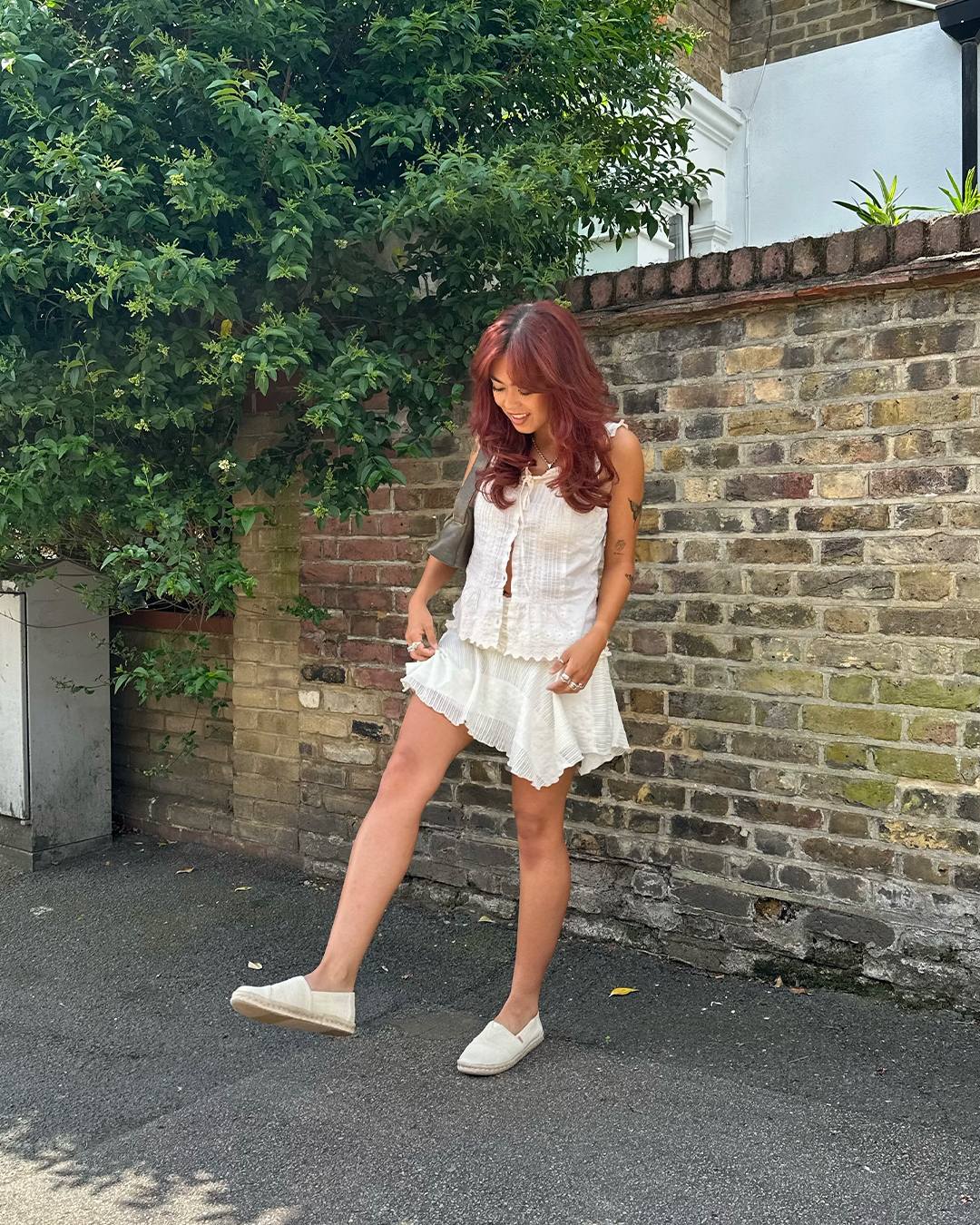 beige shoes with white dress Coffee runs done right ☀ → https://bit.ly/TOMS-SS24 @whymarj wears the Alpargata Rope 2.0 in 'Beige' 🤳 ID: An image of a person wearing and a cream lace skirt and top This elegant shoes invite CHIFF Work Pants - Basic Size:22.3
