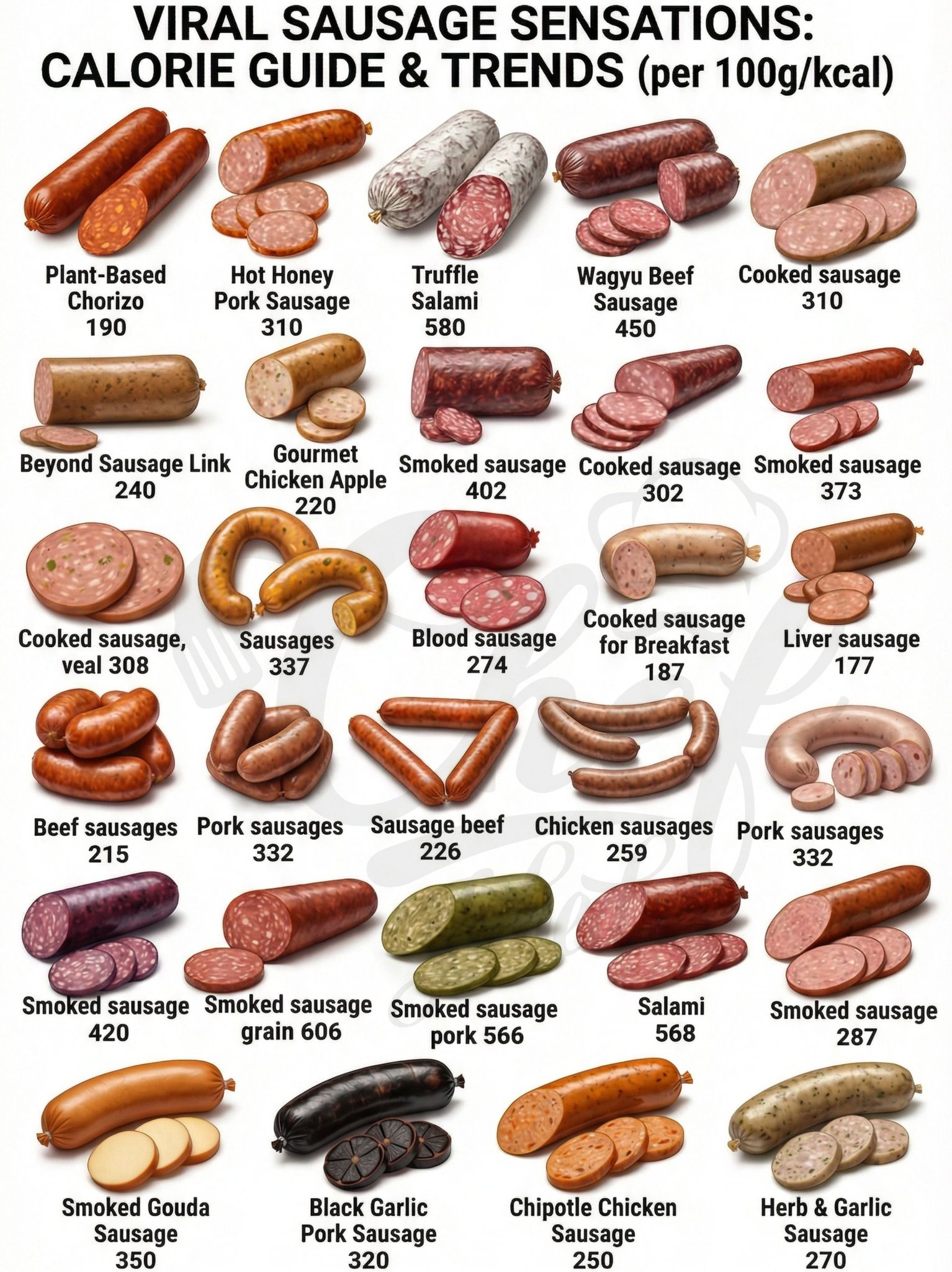 Chef - 🔥 Viral Sausage Sensations: Calorie Guide & Trends (Per 100g) 🔥 ...