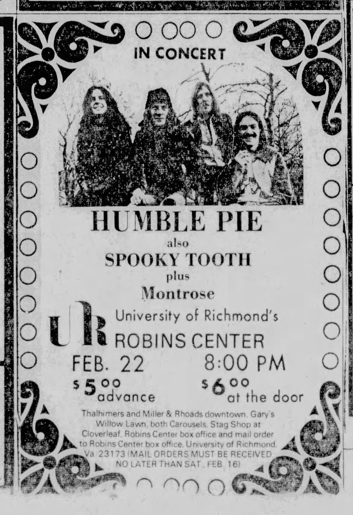 Humble Pie, Spooky Tooth, and Montrose concert at University of