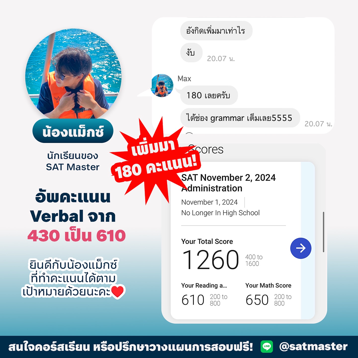 น้องๆ ทักมาบอกคะแนนกันแล้ว... - SAT Master Institute | Facebook