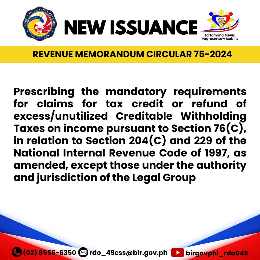 BIR - Revenue Memorandum Circular No. 75-2024 Prescribing the mandatory ...
