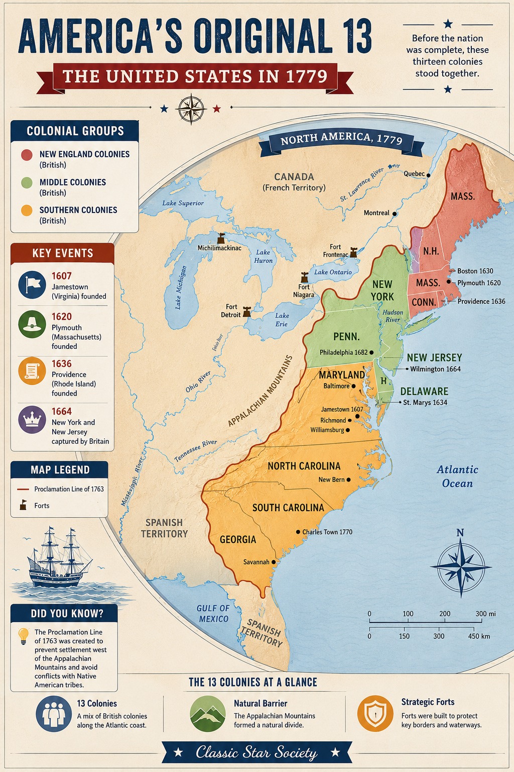 The Thirteen Original Colonies of the United States in 1779