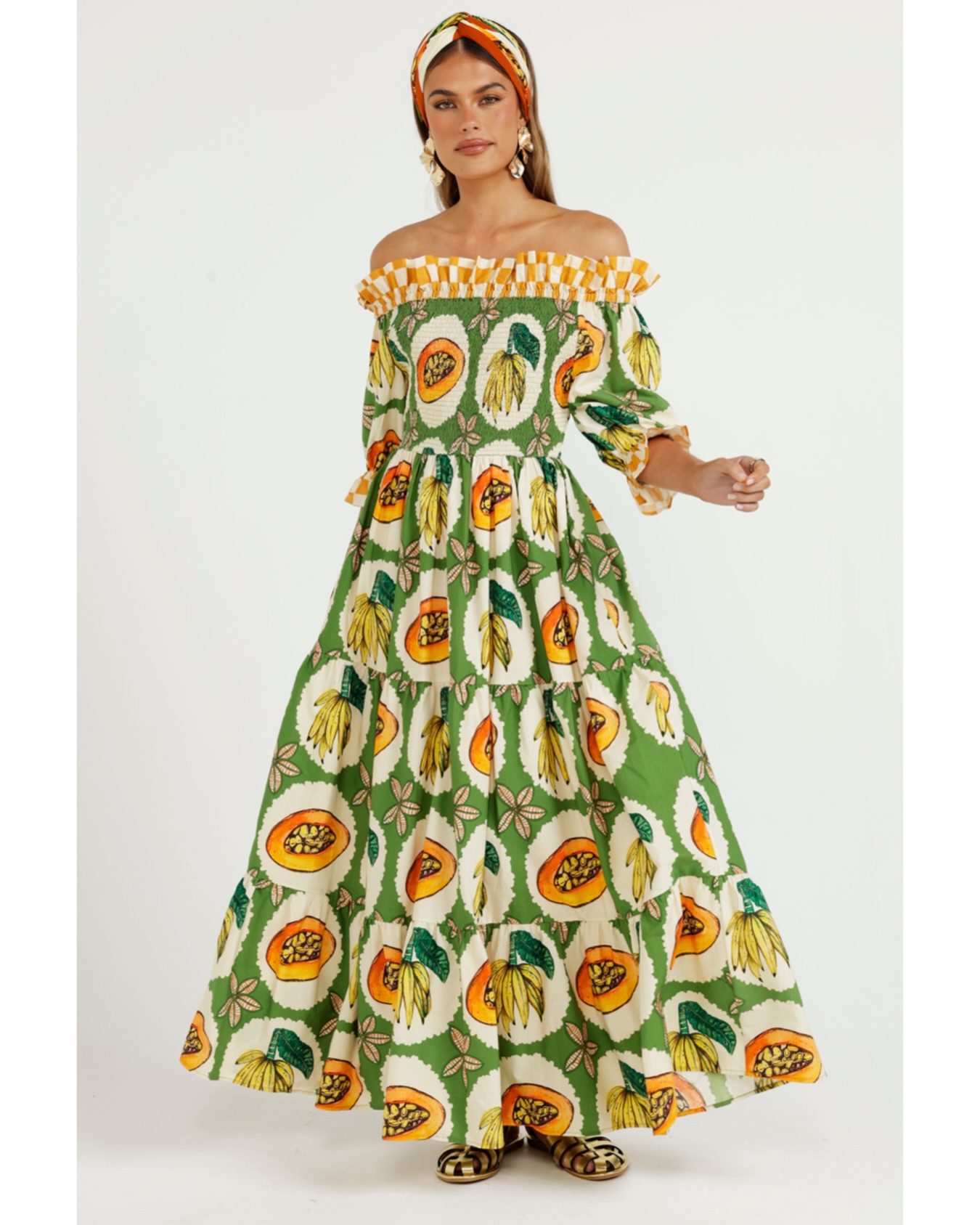 The dress you'll live in all summer long. The Papaya Grove Smocked Off-Shoulder Dress