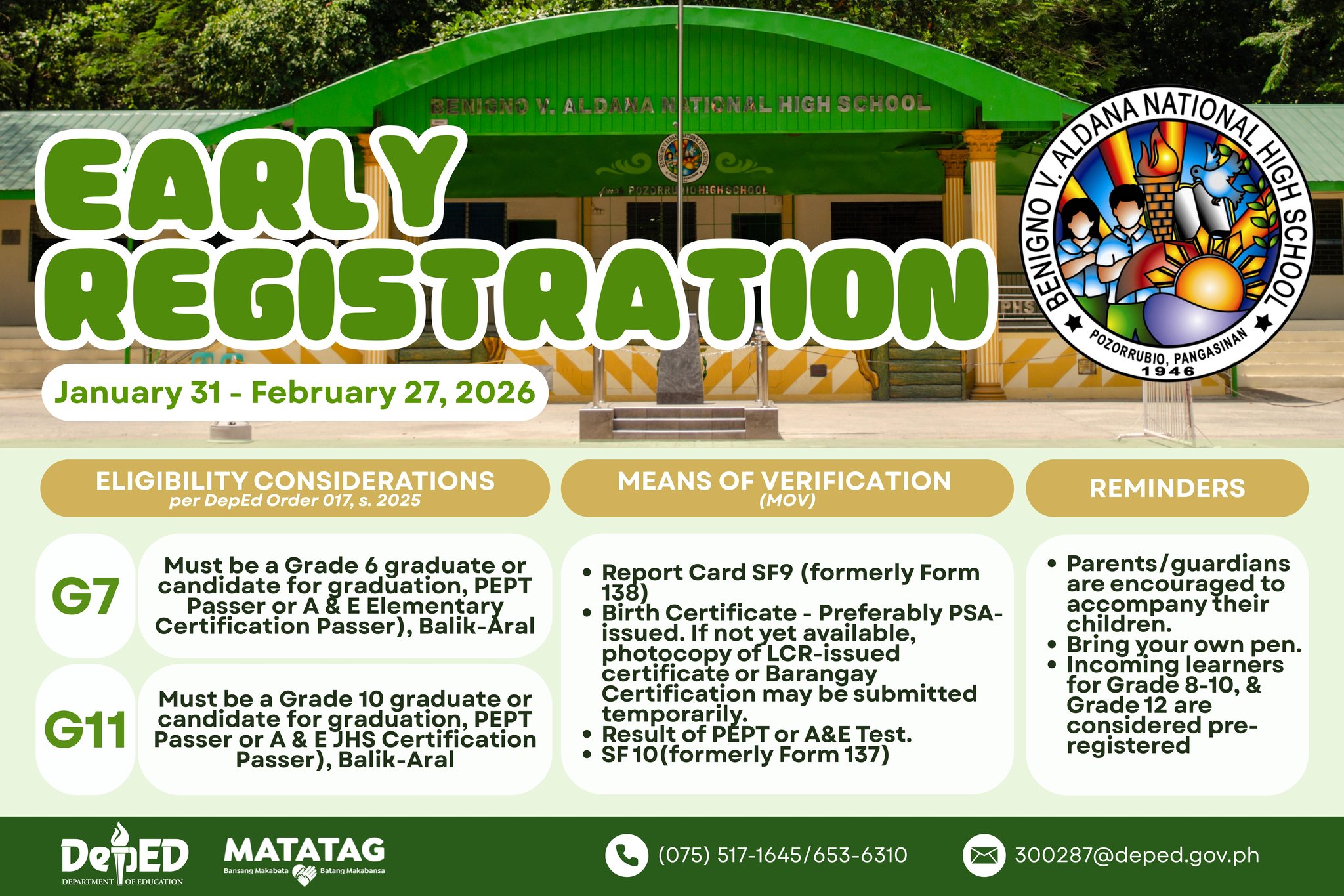 📣 EARLY... - Benigno V. Aldana National High School - 300287 | Facebook