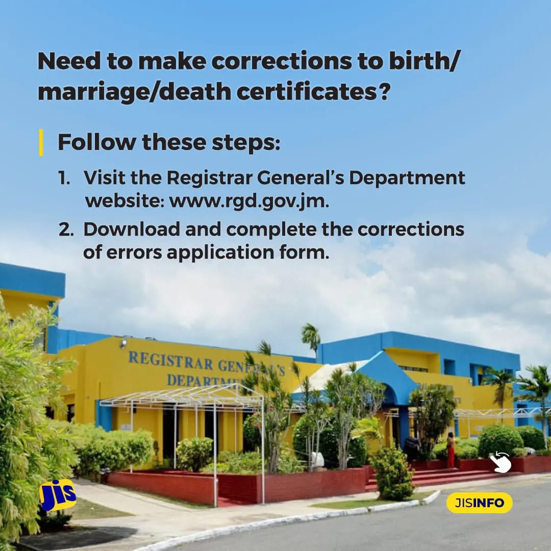 Jamaica - Do you need to make corrections to birth/marriage/death ...