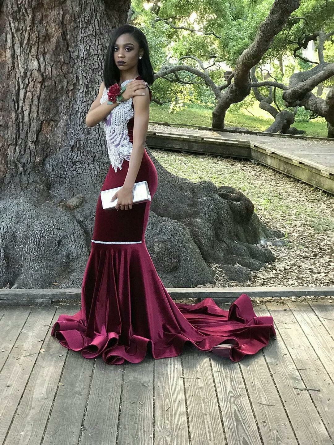 chythegreatest prom dress Charming Halter Sweetheart Sequins Long Dresses with Slit Shimmer dots dark red tulle in this long grace prom dress Awwww, Shay finally went to