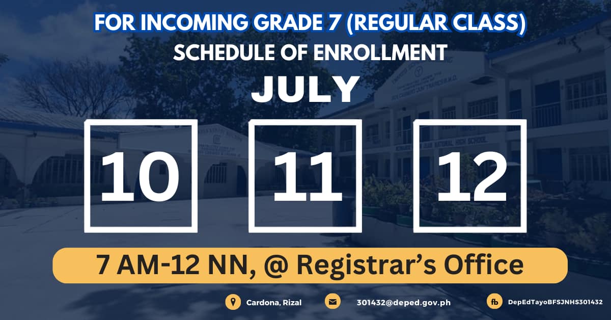 Enrollment for incoming Grade 7 (Regular Class) of DepEd Tayo Blue ...