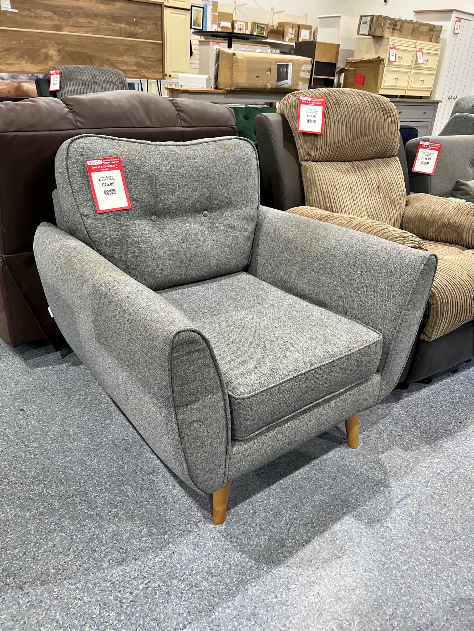Grey Single Armchair USED CLEARANCE - Living Room Chairs - Harlow