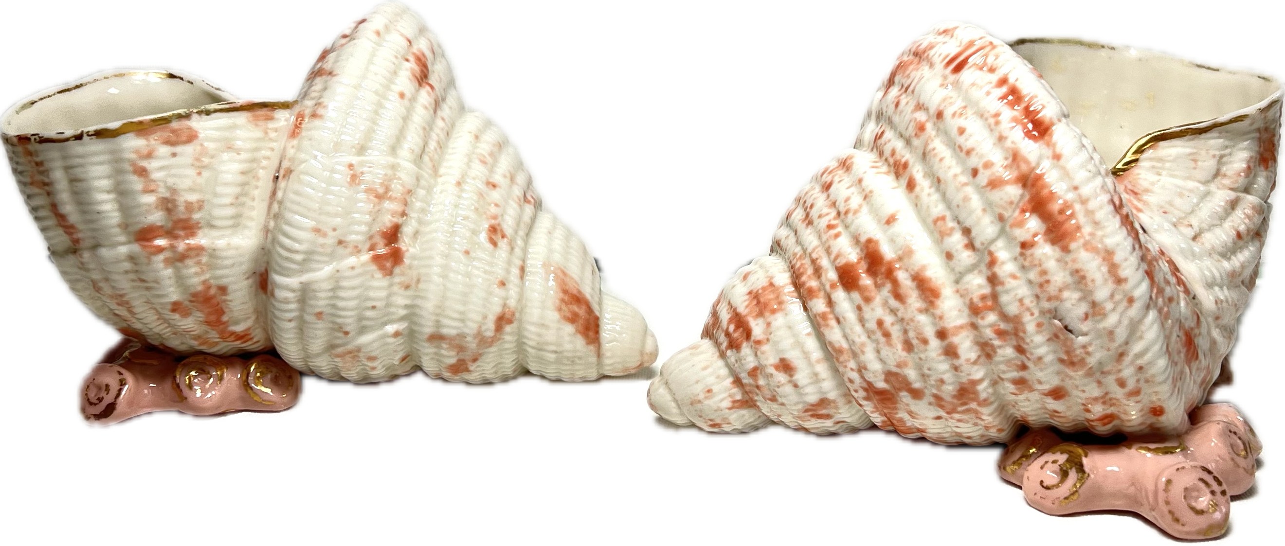 Grainger's Worcester porcelain shell vases with coral base