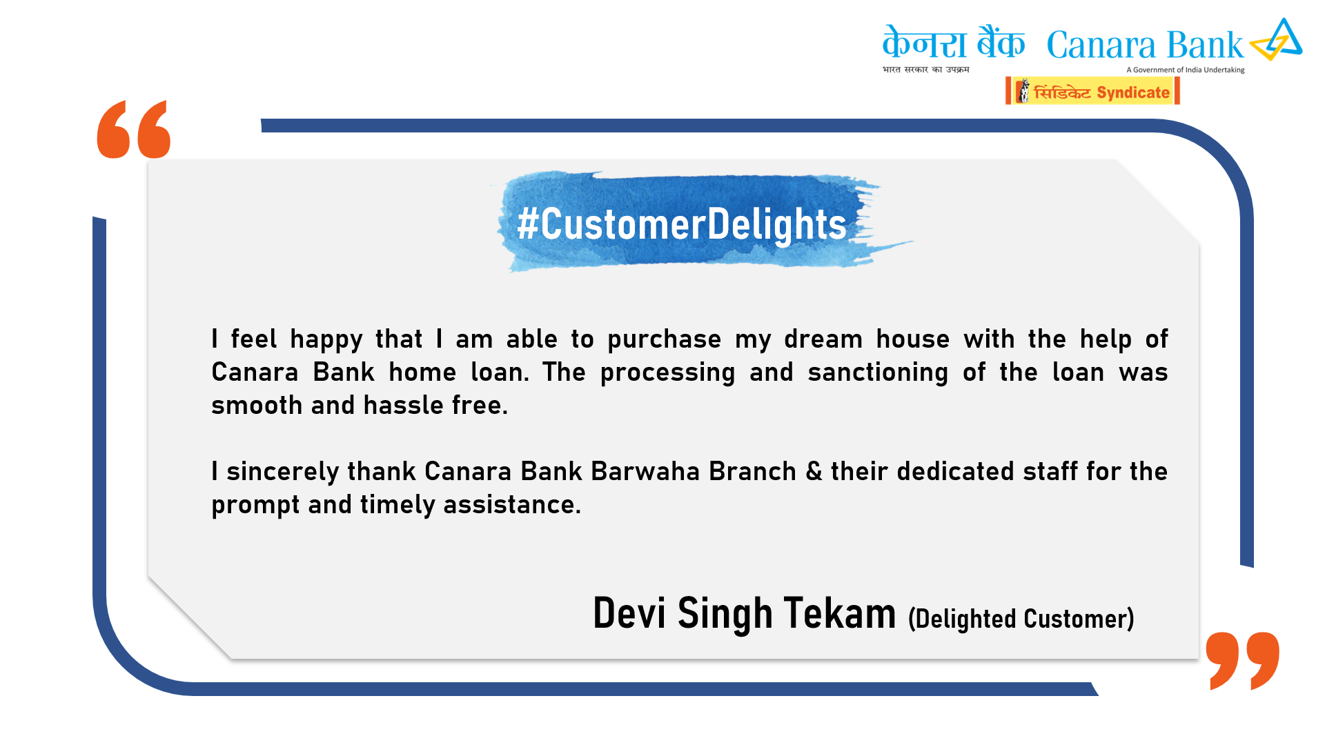Canara Bank - Our valued Customer Mr. Devi Singh Tekam... | Facebook