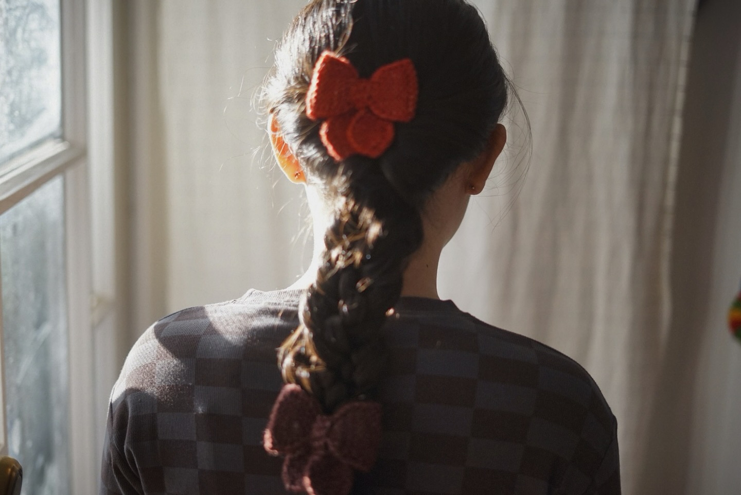 Misha & Puff Medium Puff Bows in Red Flame and Fig, available 