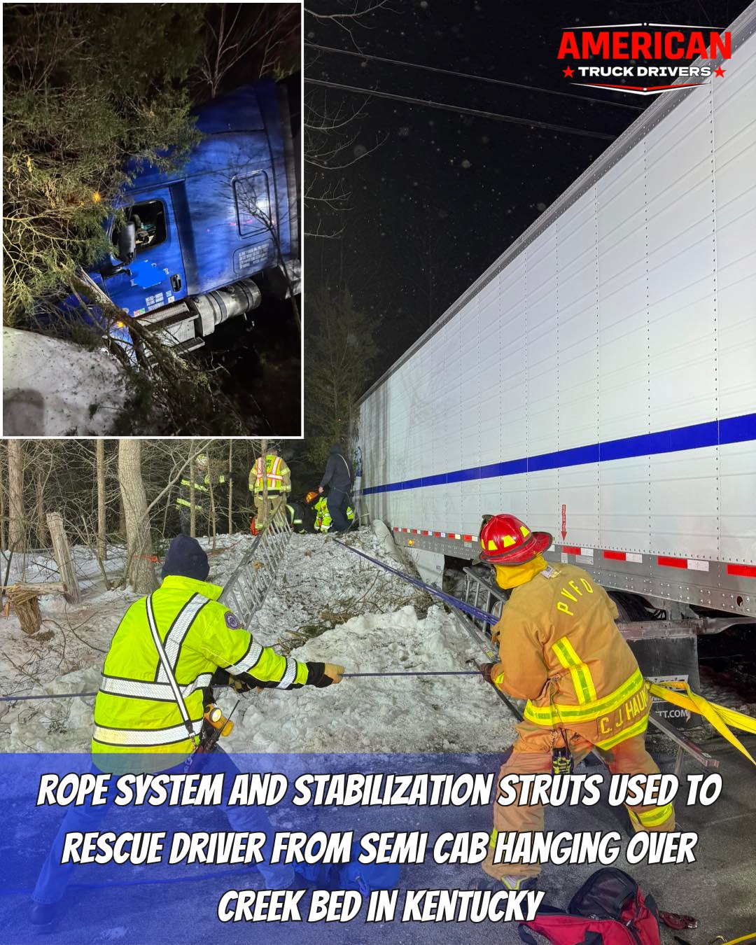American - Rope System and Stabilization Struts Used to Rescue Driver ...