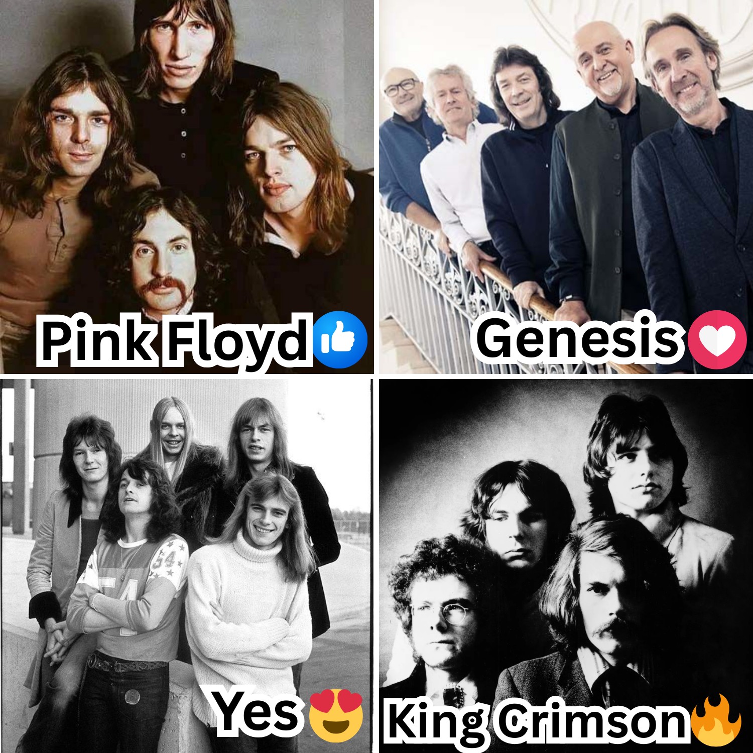 Progressive rock legends: Pink Floyd, Genesis, Yes, and King Crimson