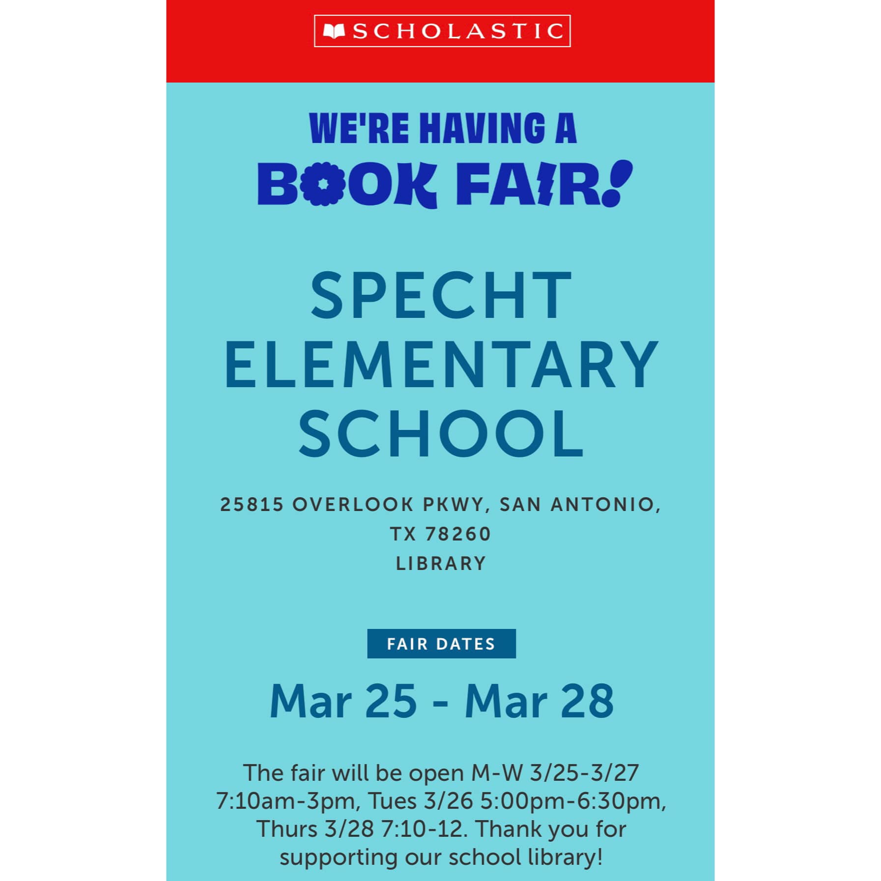 The Spring Book Fair is... - CISD Specht Elementary School | Facebook