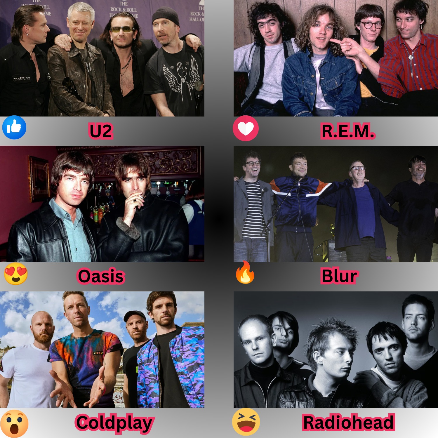 👍 Radiohead / ❤️ Oasis / 😍 Blur / 🔥 The Verve Radiohead