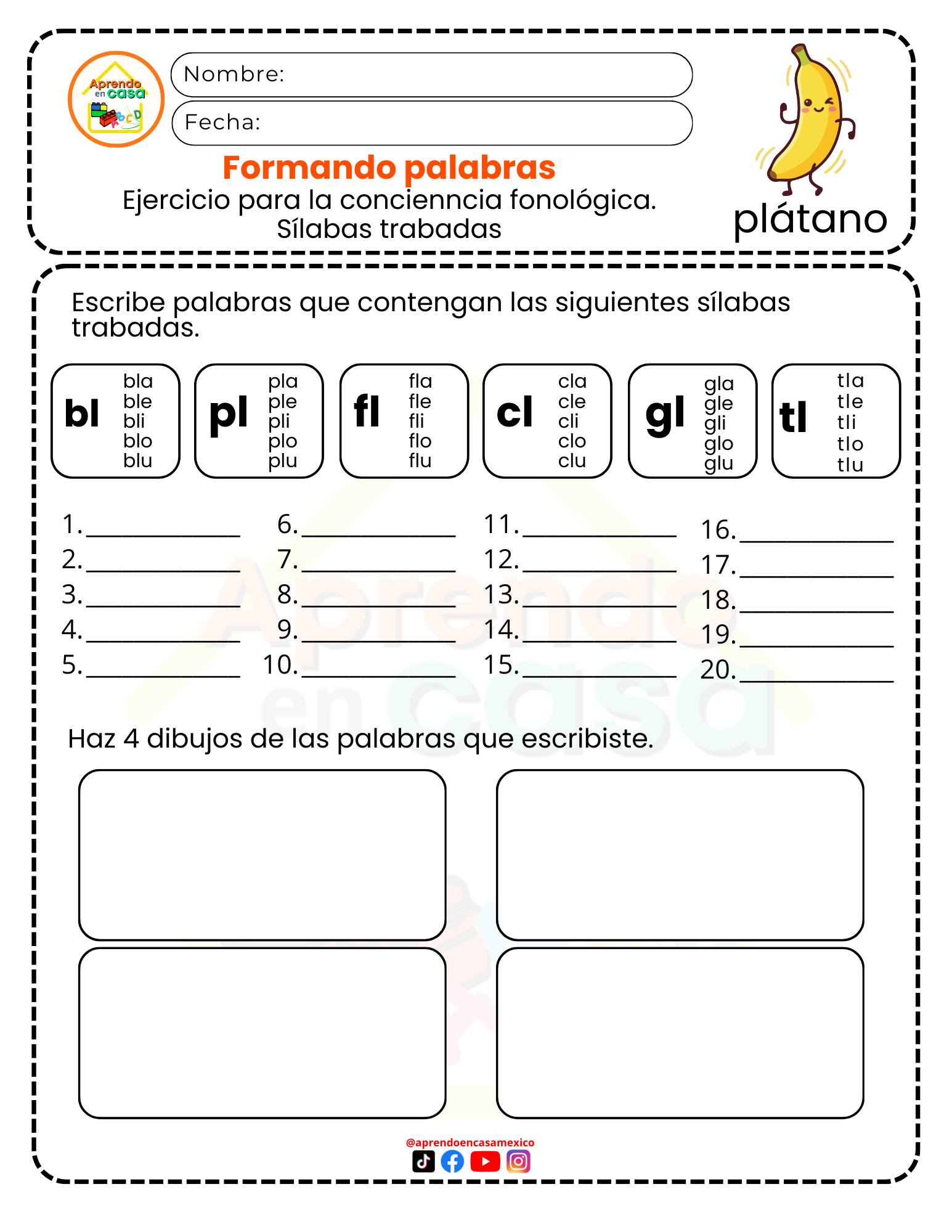 Aprendo - ⭐Formando palabras con las sílabas trabadas bl, pl, fl, cl ...