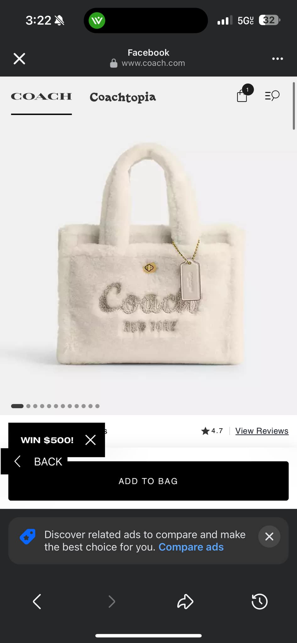 レディース COACH AllLeather Tote Bag white KissLock