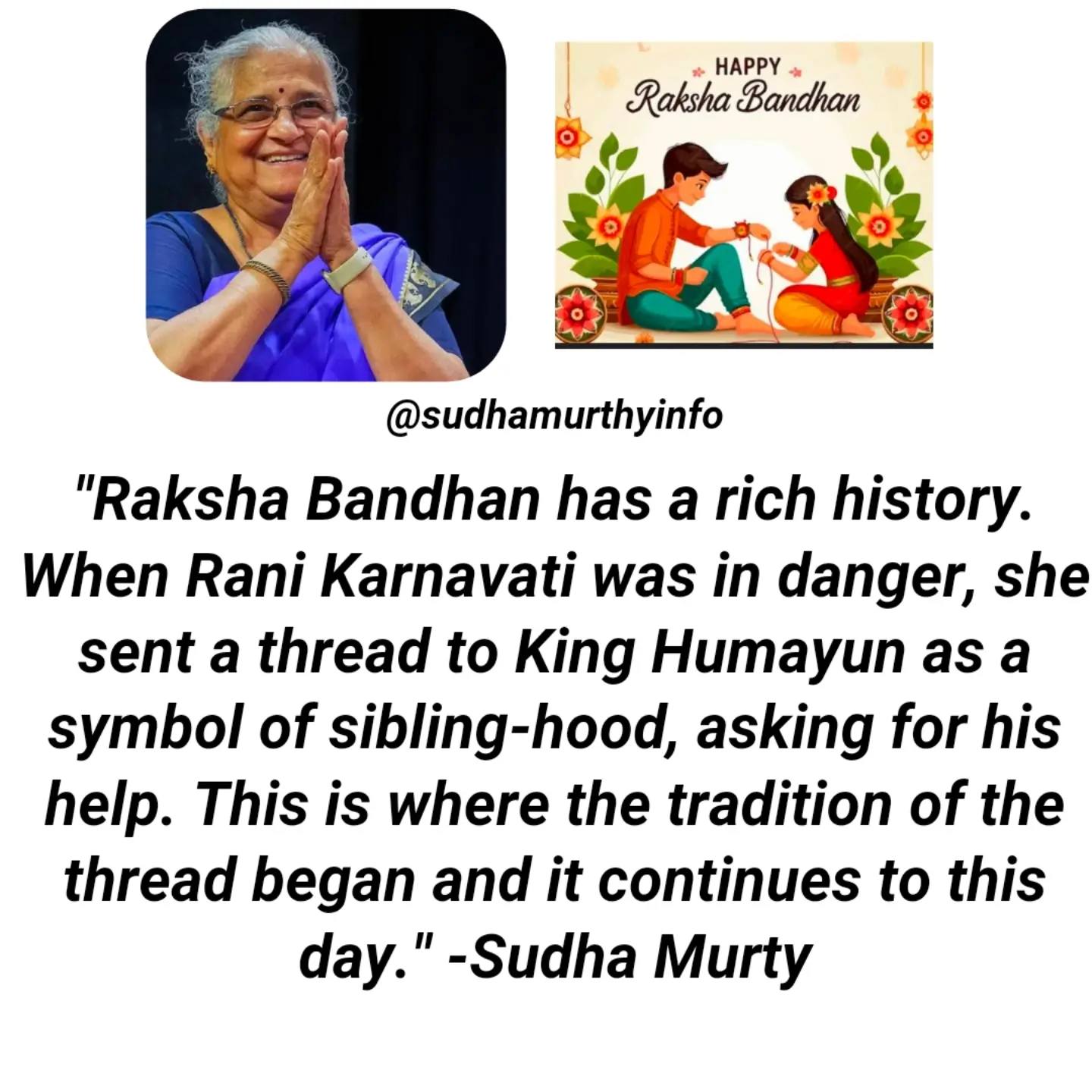Sudhamurthyinfosys - Raksha Bandhan has a rich history. When Rani ...