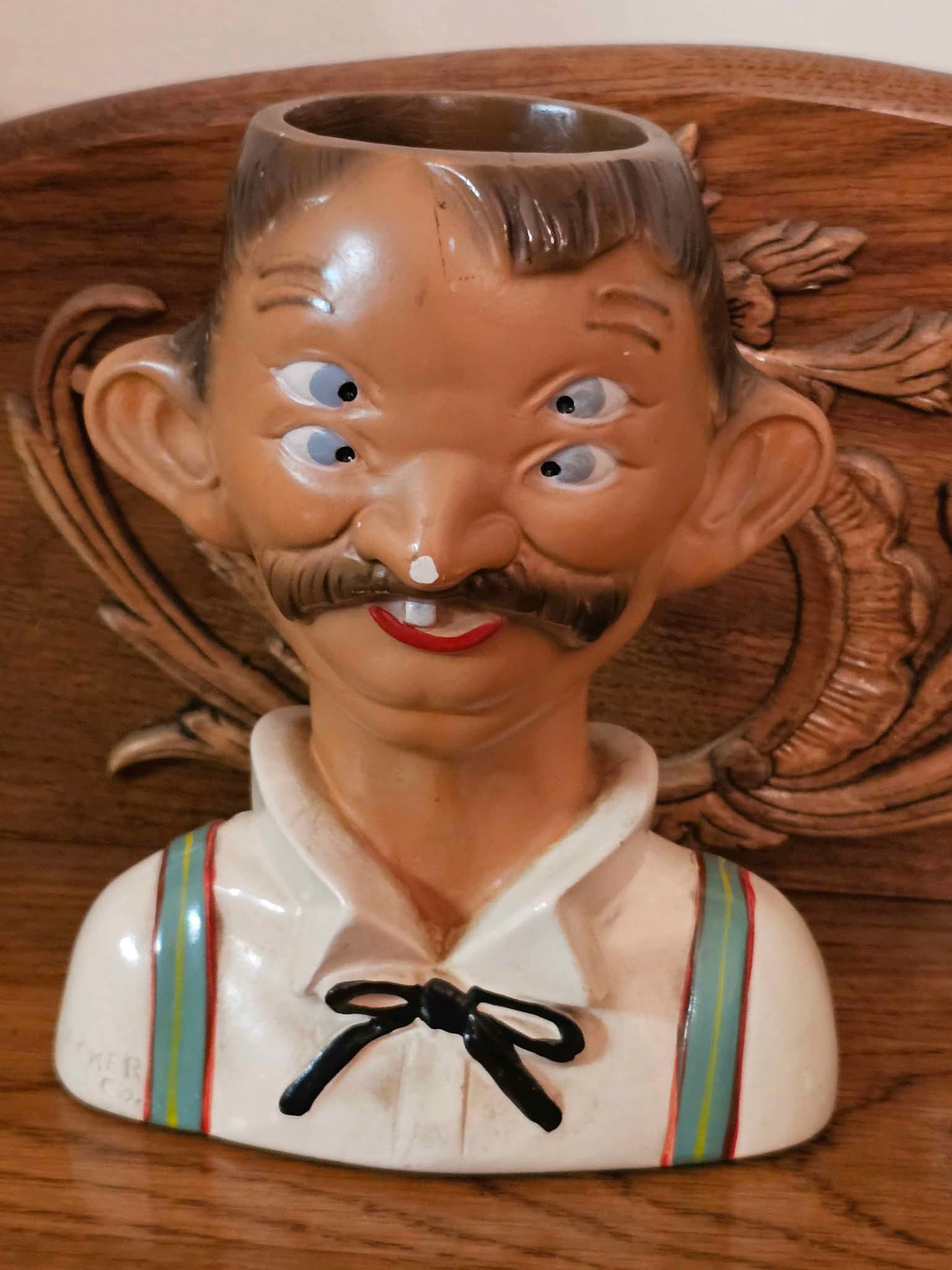 Vintage Alexander Backer Co. Two faced 4 eyes drunk man chalk ware