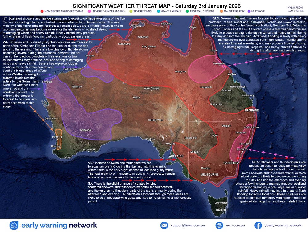 EWN - Significant Weather Threat Map Saturday, 3 January 2026 QLD ...