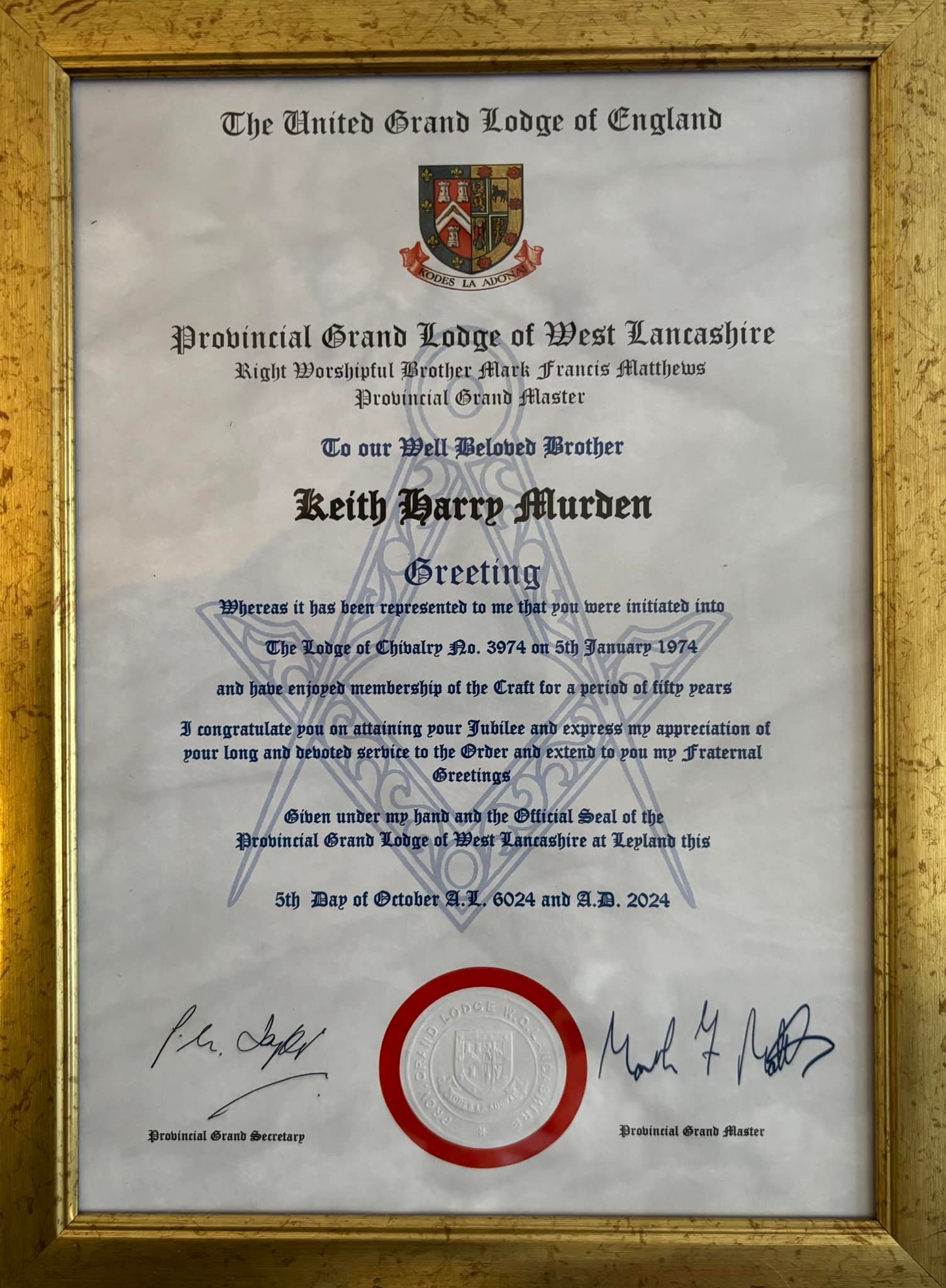 Keith Murden was initiated... - Lodge of Chivalry No 3974