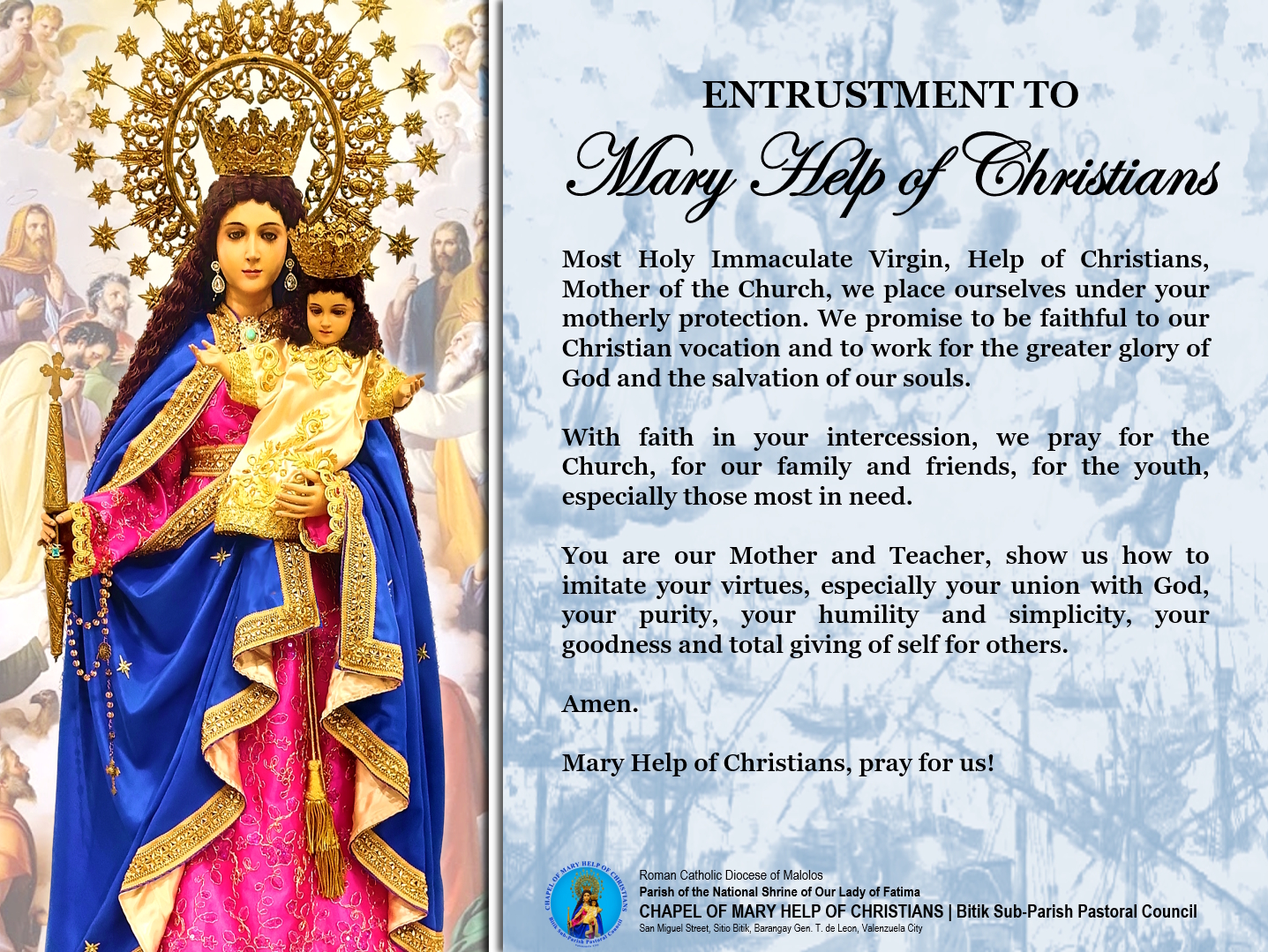 Chapel - 𝐄𝐍𝐓𝐑𝐔𝐒𝐓𝐌𝐄𝐍𝐓 𝐓𝐎 𝐌𝐀𝐑𝐘 𝐇𝐄𝐋𝐏 𝐎𝐅 𝐂𝐇𝐑𝐈𝐒𝐓𝐈𝐀𝐍𝐒 (𝐞𝐯𝐞𝐫𝐲 𝟏𝐬𝐭 𝐒𝐚𝐭𝐮𝐫𝐝𝐚𝐲 𝐨𝐟 ...