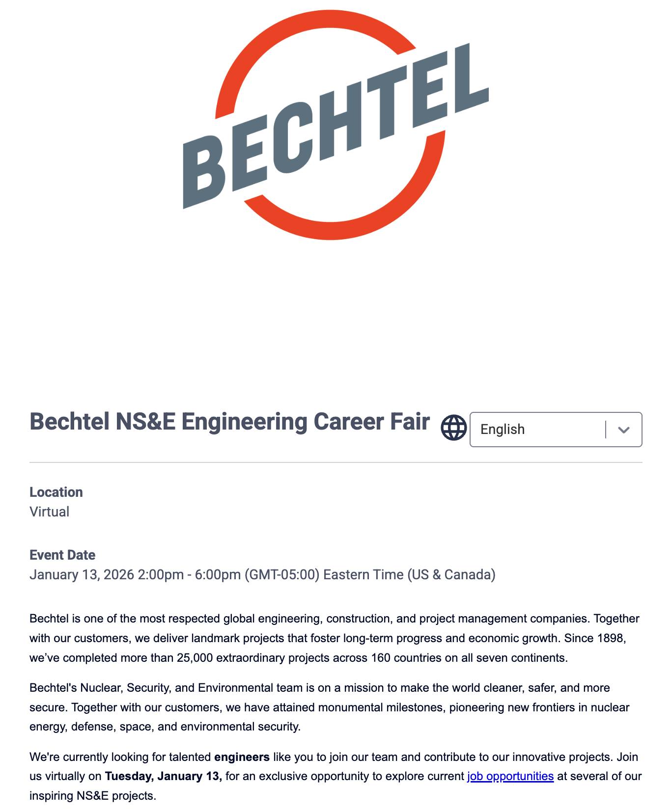 Blue - Check out this Bechtel virtual recruiting event. January 13 ...