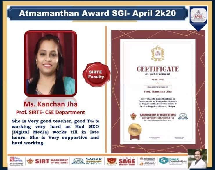 Congratulations Prof. kanchan Jha from CSE dept and Mrs. karuna Rane ...