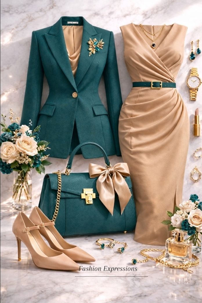 teal green color combination dress and citrus fashion for confidence SN:AVD32359