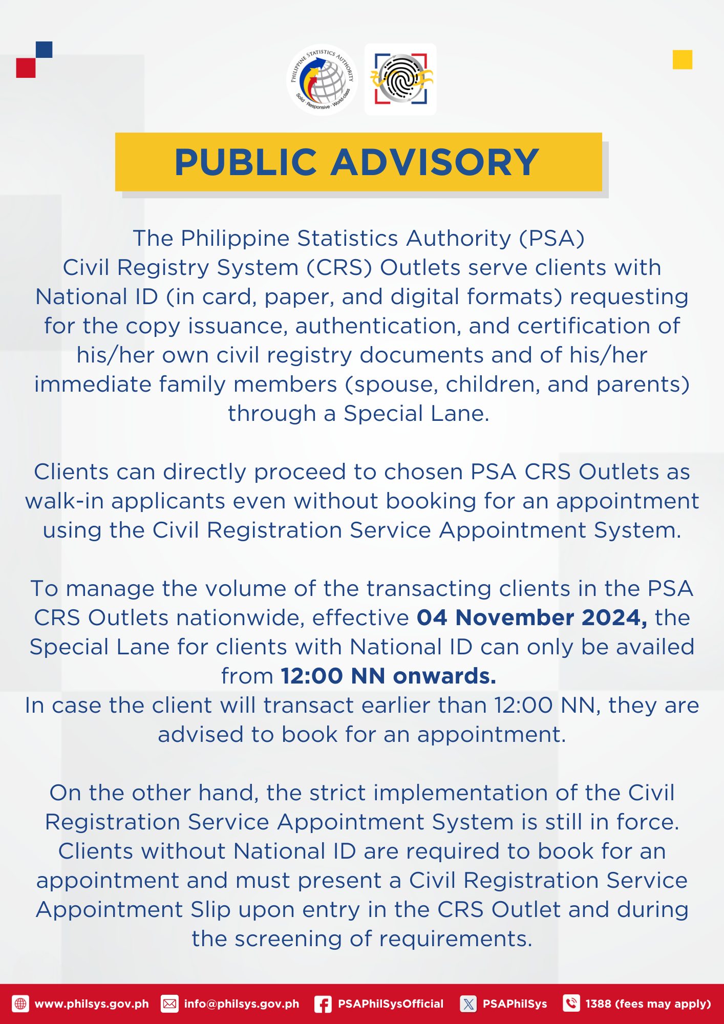 𝐏𝐔𝐁𝐋𝐈𝐂 𝐀𝐃𝐕𝐈𝐒𝐎𝐑𝐘... - PSA Philippine Identification System | Facebook