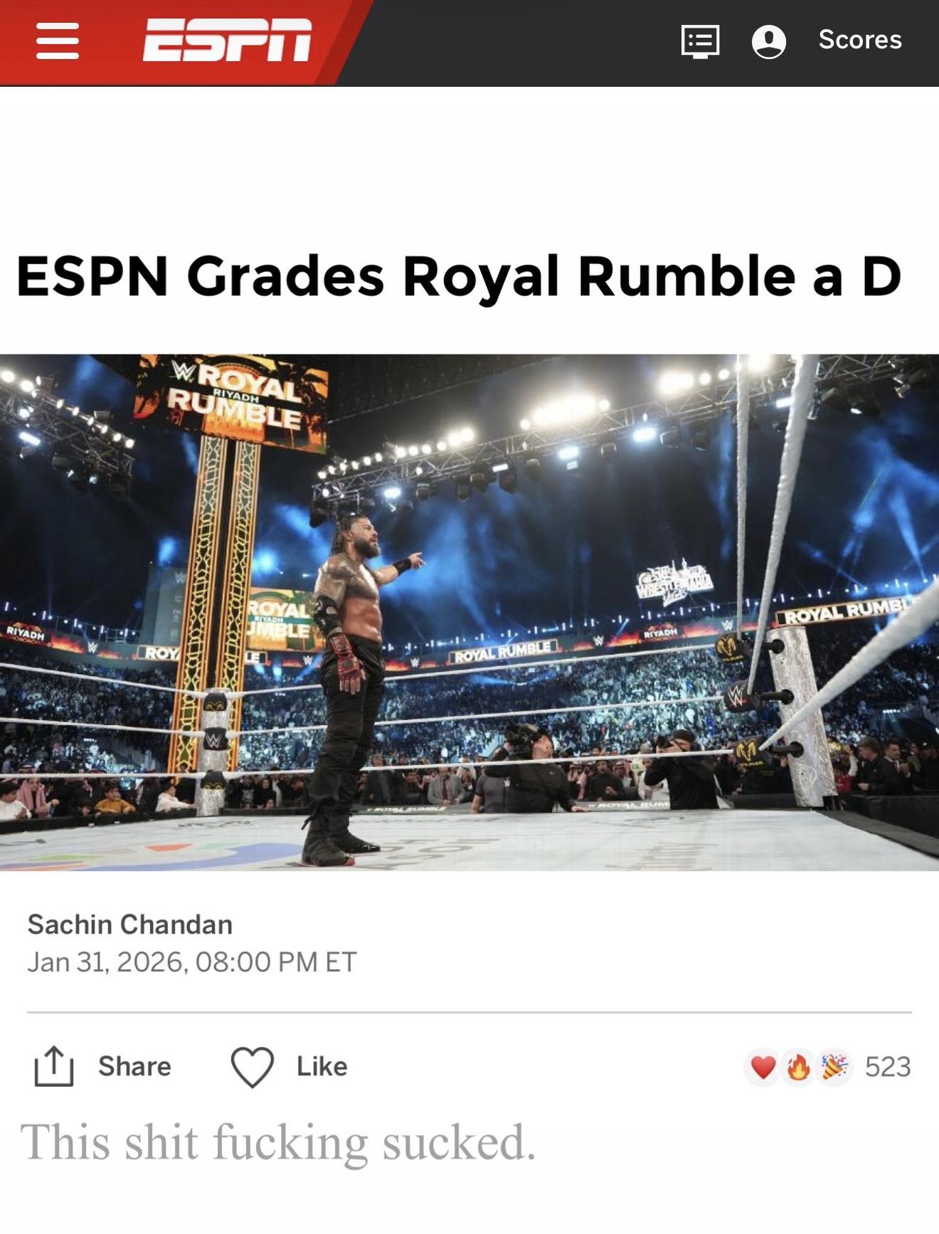 The ESPN Royal Rumble... - WWG-World Wrestling Gamertainment | Facebook