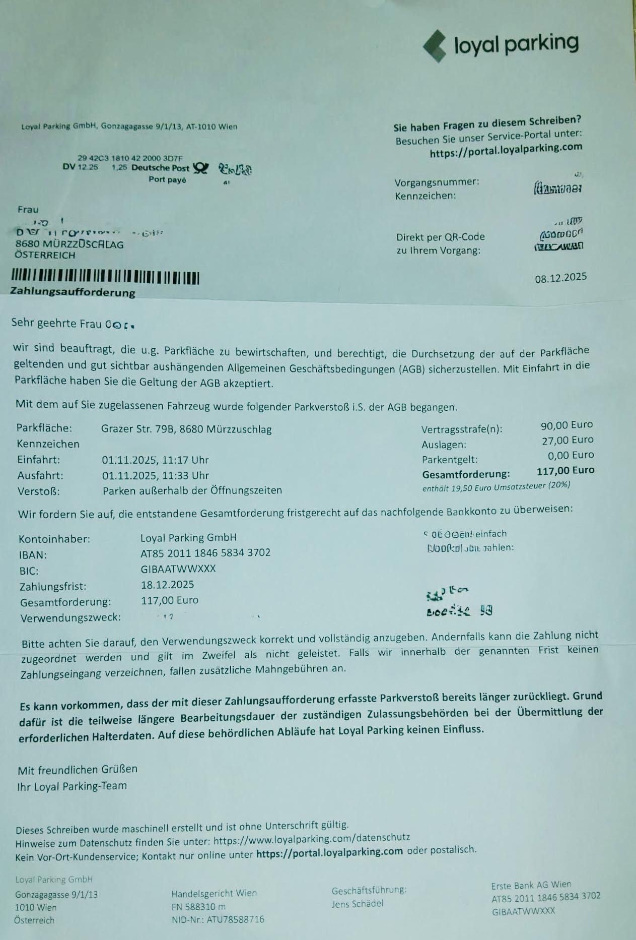 Schone Loyal Parking Widerspruch Muster Bild