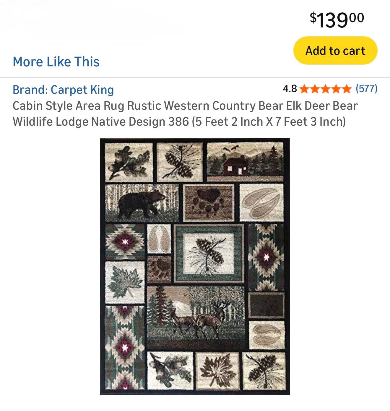 Area Rug : Cabin Style Rustic Western Country Bear Elk Deer Bear ...