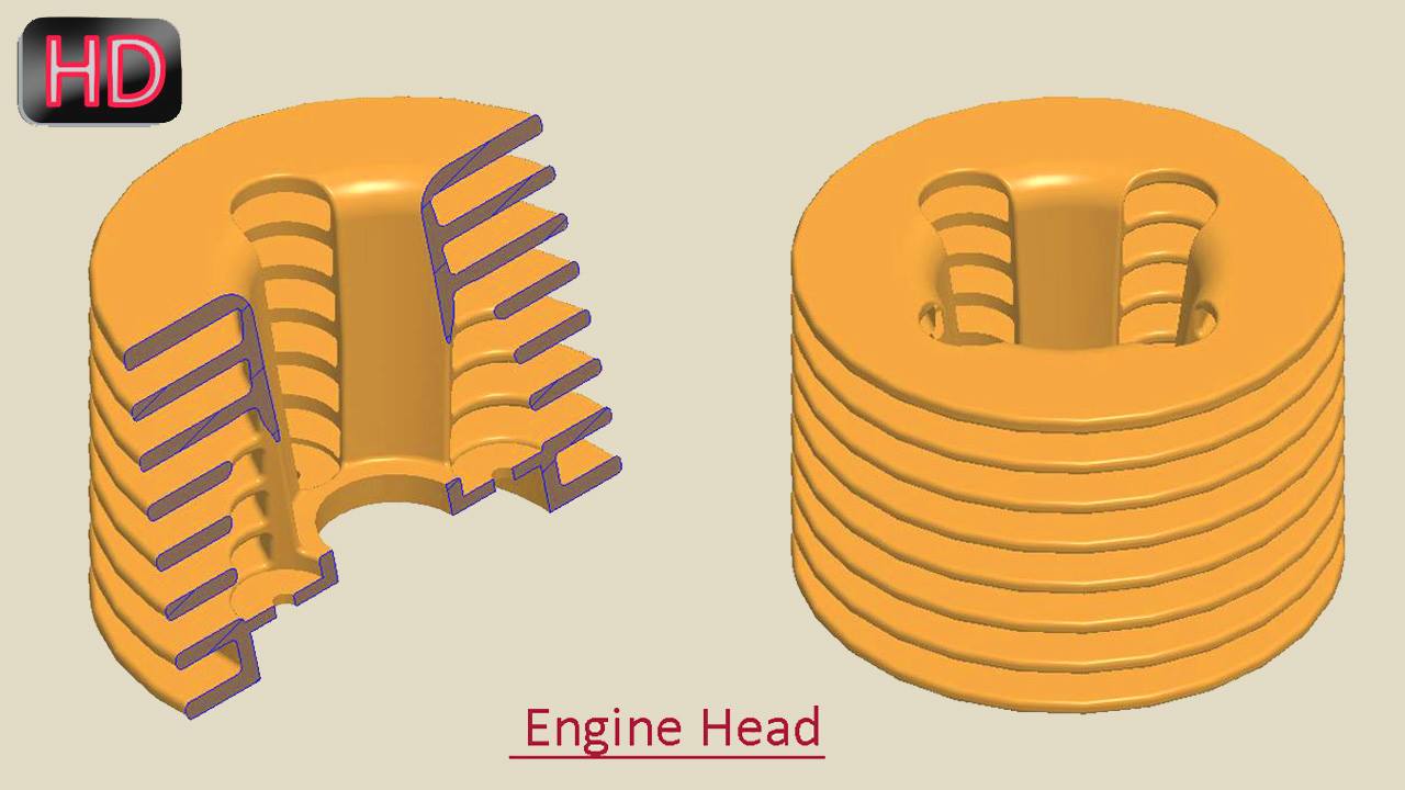 3D Parametric Solid Model Drawing - Modeling an Engine Head (Autodesk ...