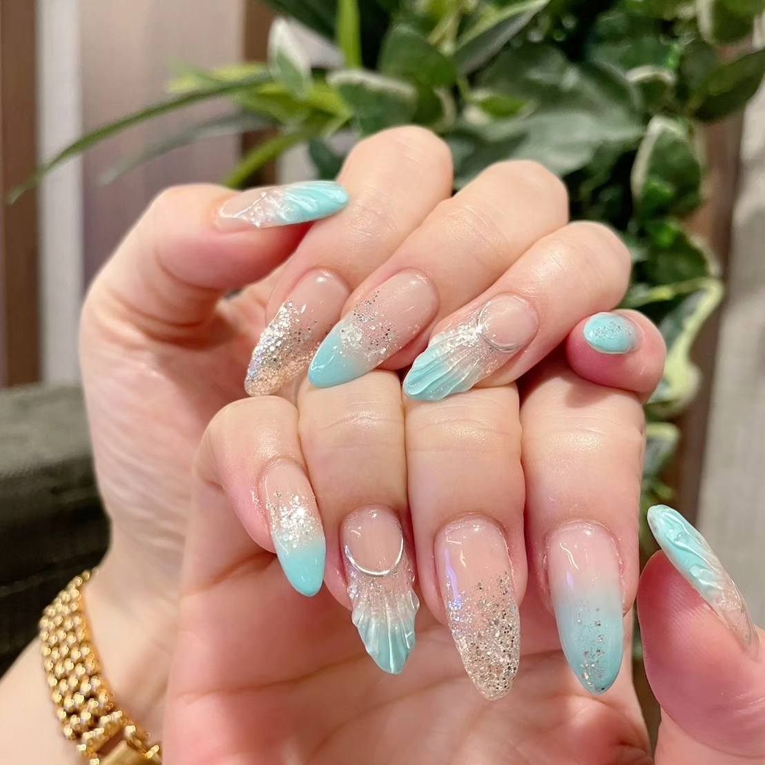 ネイルチップ 回 マーメイド フレンチ 貝殻 ネイルチップ