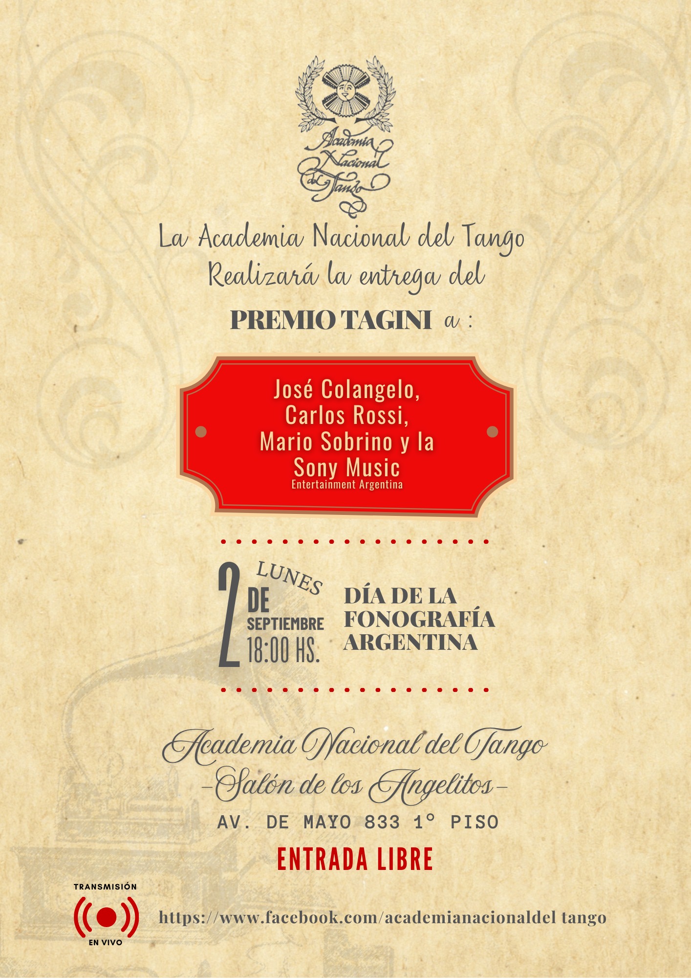 LUNES 2 DE SEPTIEMBRE DE 2024 / 18 HS PREMIOS TAGINI A LA 