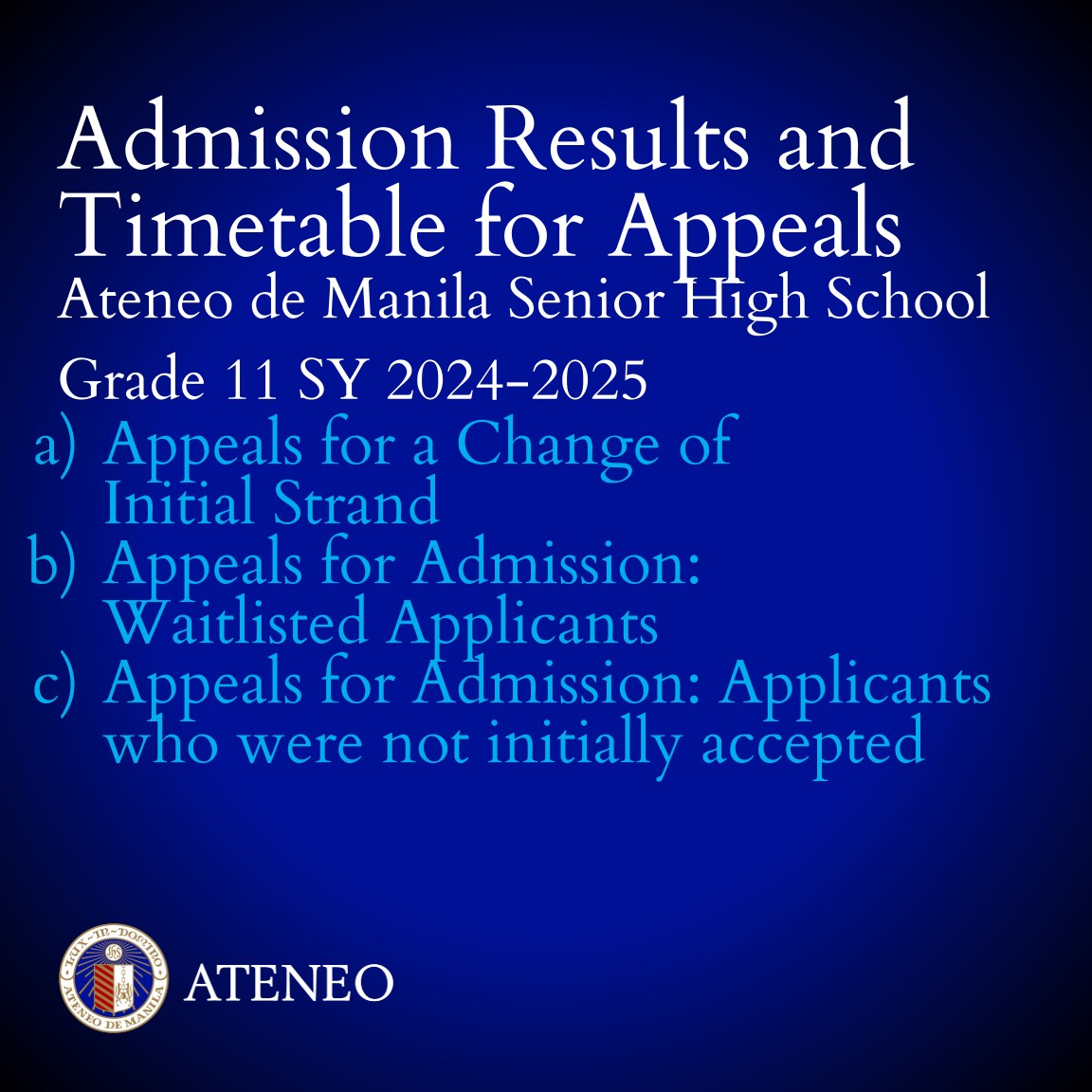 Ateneo - Admission decisions for Grade 11, SY 2024-2025 were released ...