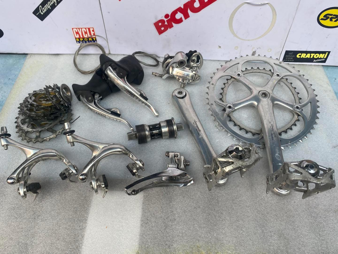 Groupe Complet Campagnolo Mixed 2x8 Vitesses - Plateaux 52/39, Manivelles 170mm, Occasion Fonctionnelle, Origine Italie