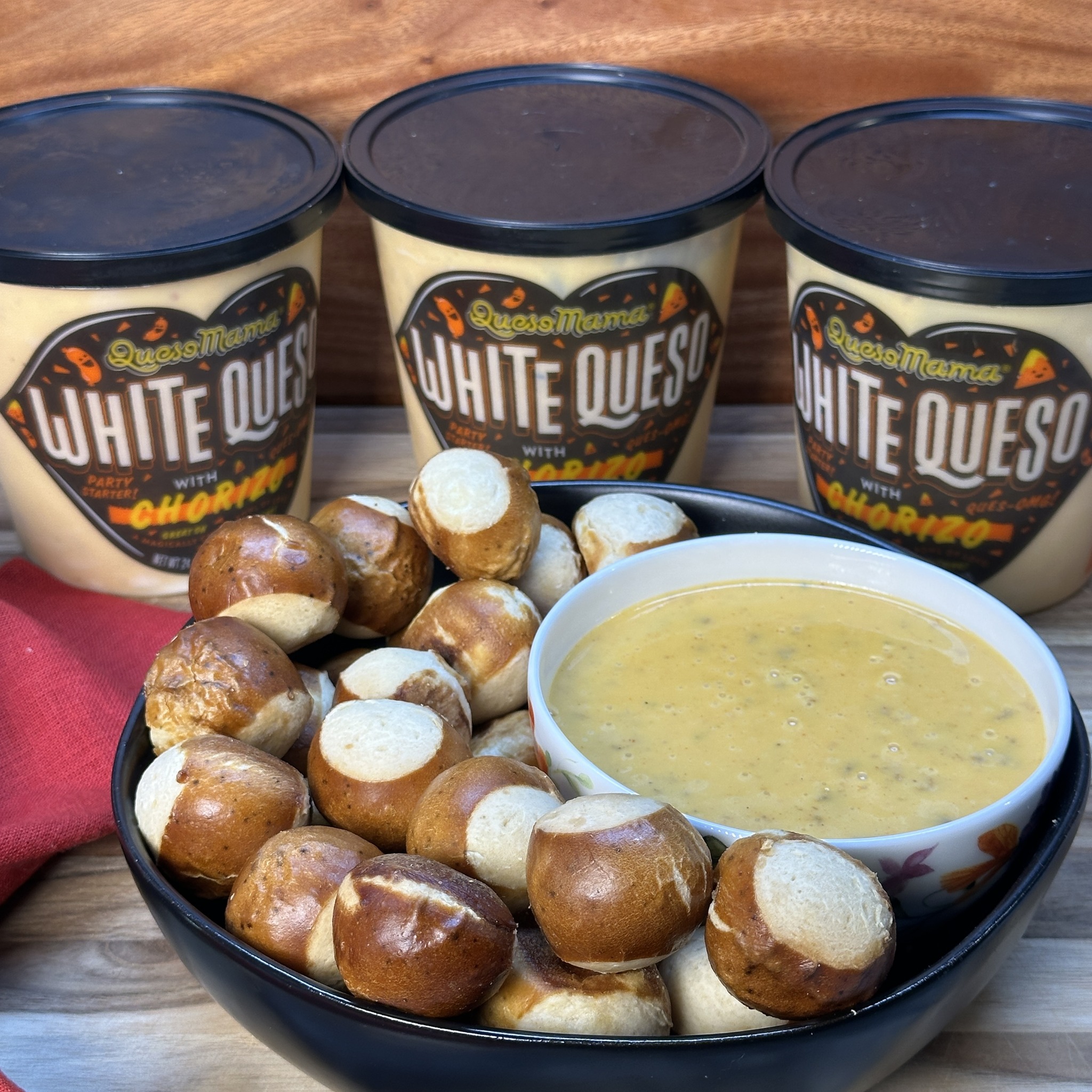Pretzilla Pretzel Bites with Queso Mama White Queso, Mustard Dips