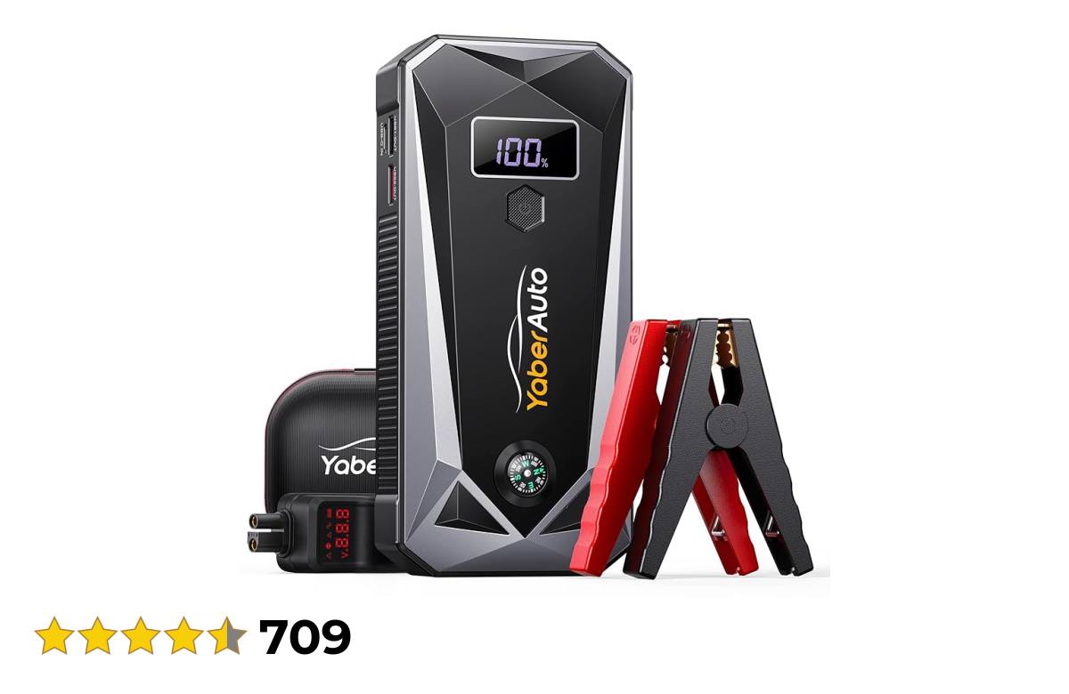 YUSMAN Booster Avviamento Auto 3000A – Starter Portatile 12800mAh Per Motori 7L Benzina E 5L Diesel, Con LED/LCD E Protezioni Intelligenti