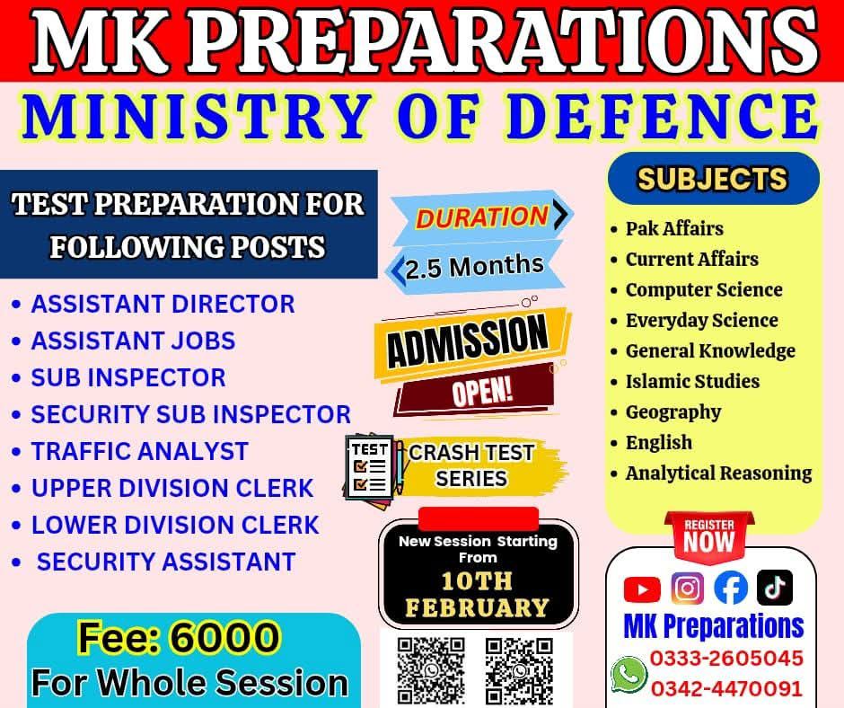 📢 *MINISTRY OF DEFENCE JOBS TEST PREPARATION – 2026* 🎯 By MK ...