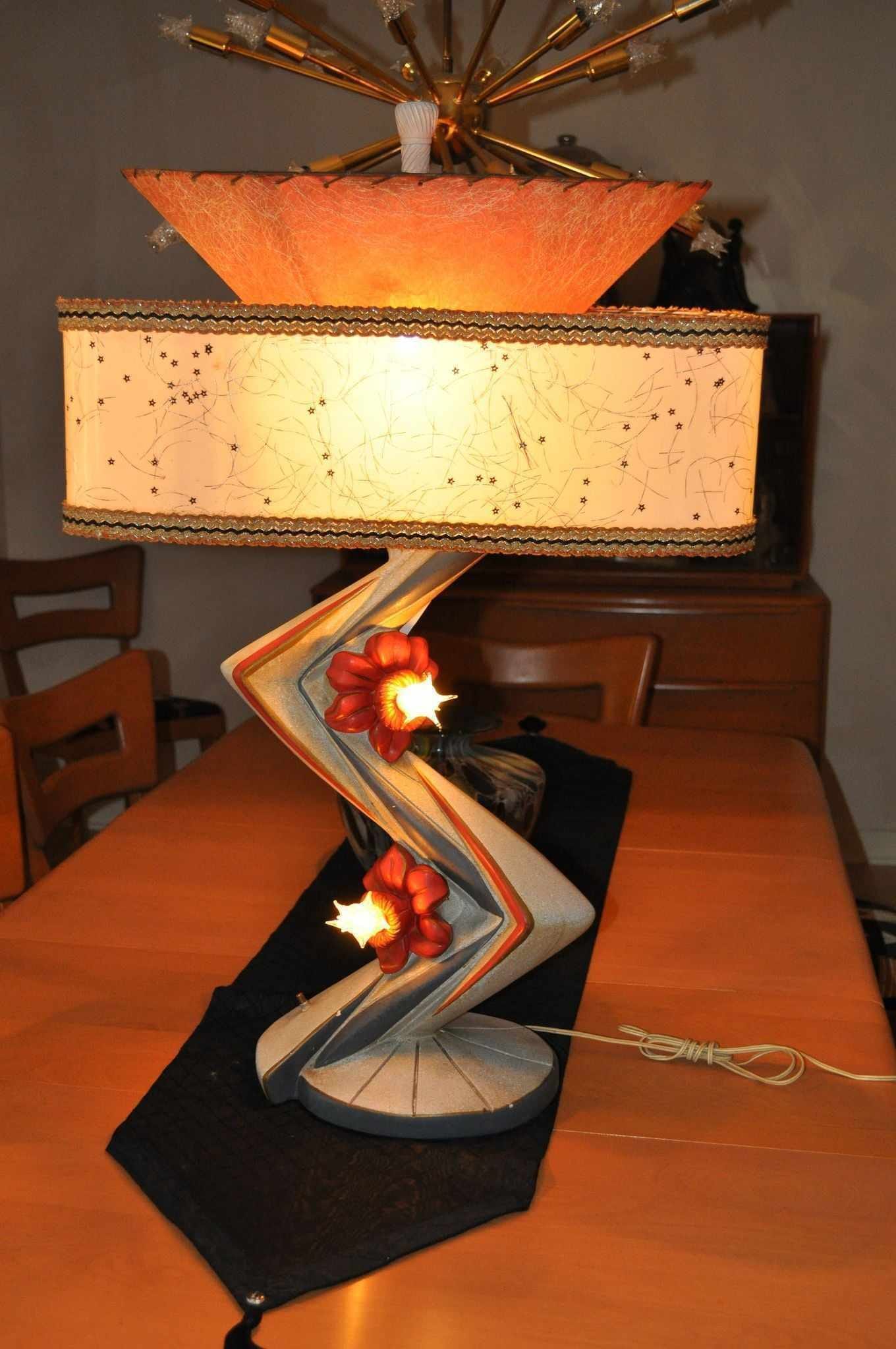 1950's Atomic chalkware lamp. By The Continental Art. Co.