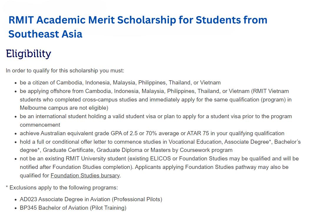 SEA - RMIT Academic Merit Scholarship for Students from Southeast Asia ...
