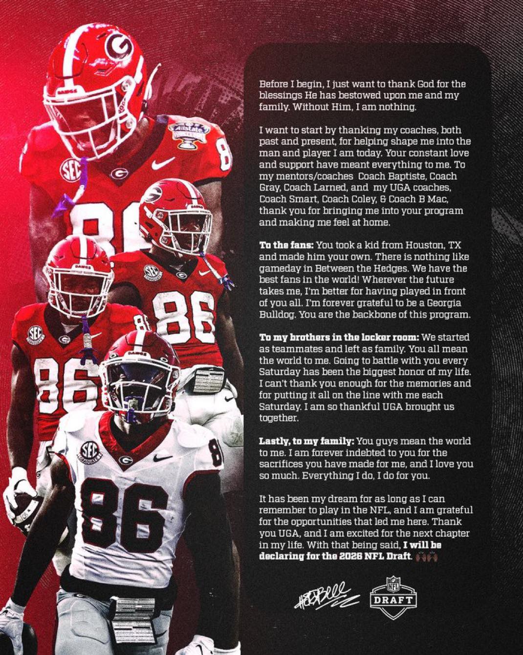 UGA - BREAKING: WR Dillion Bell has declared for the 2026 NFL Draft ...