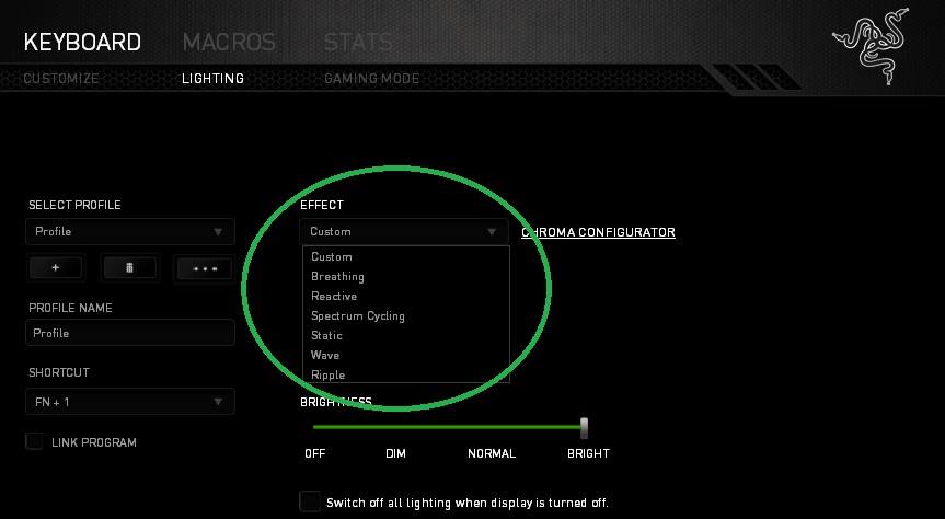 Razer - EFFECT > สามารถตั้งค่าไฟแบบพื้นฐาน - Custom : การเลือกใช้โปร ...