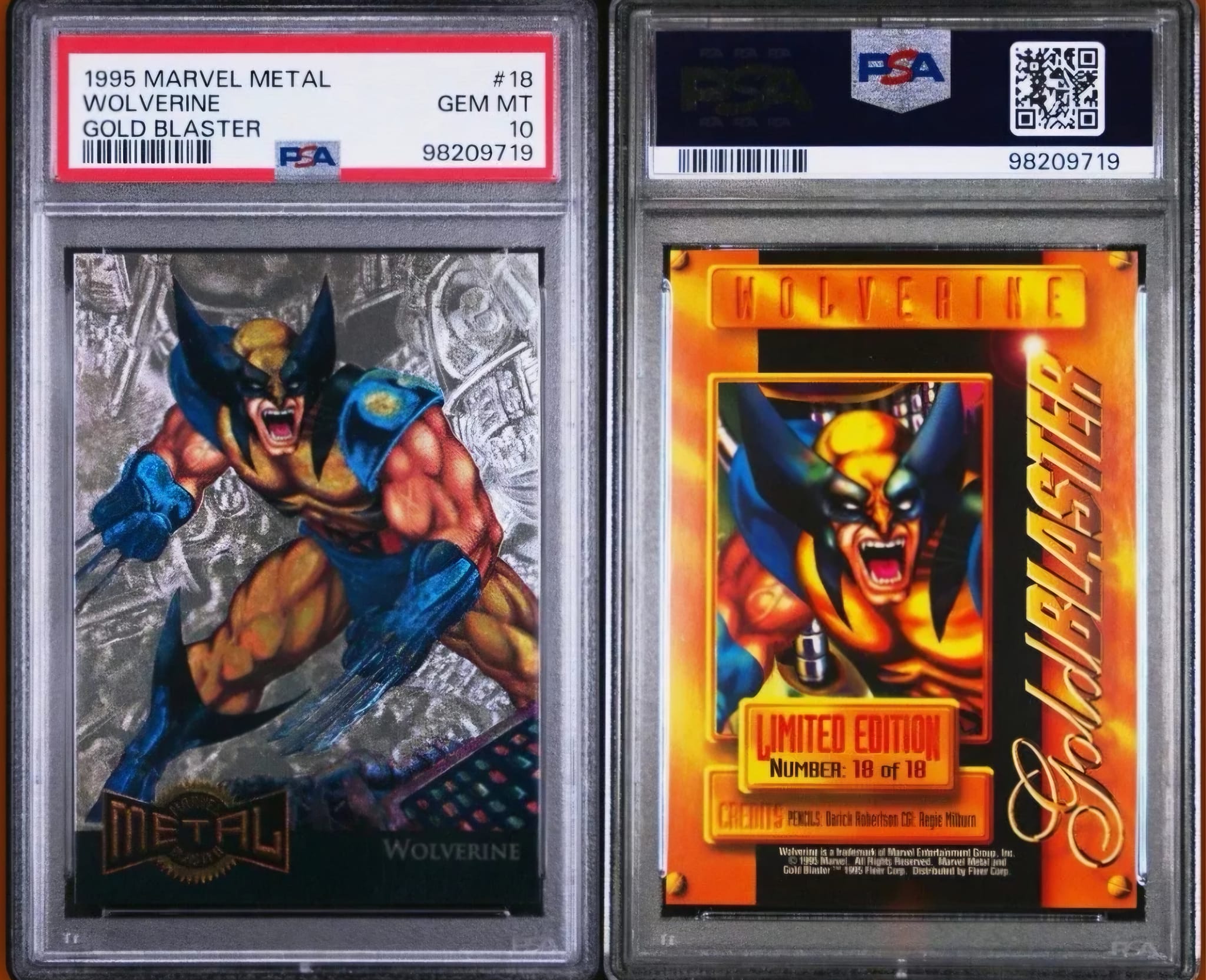 Rare 1995 Marvel Metal Wolverine Gold Blaster #18 GEM MT 10 Card