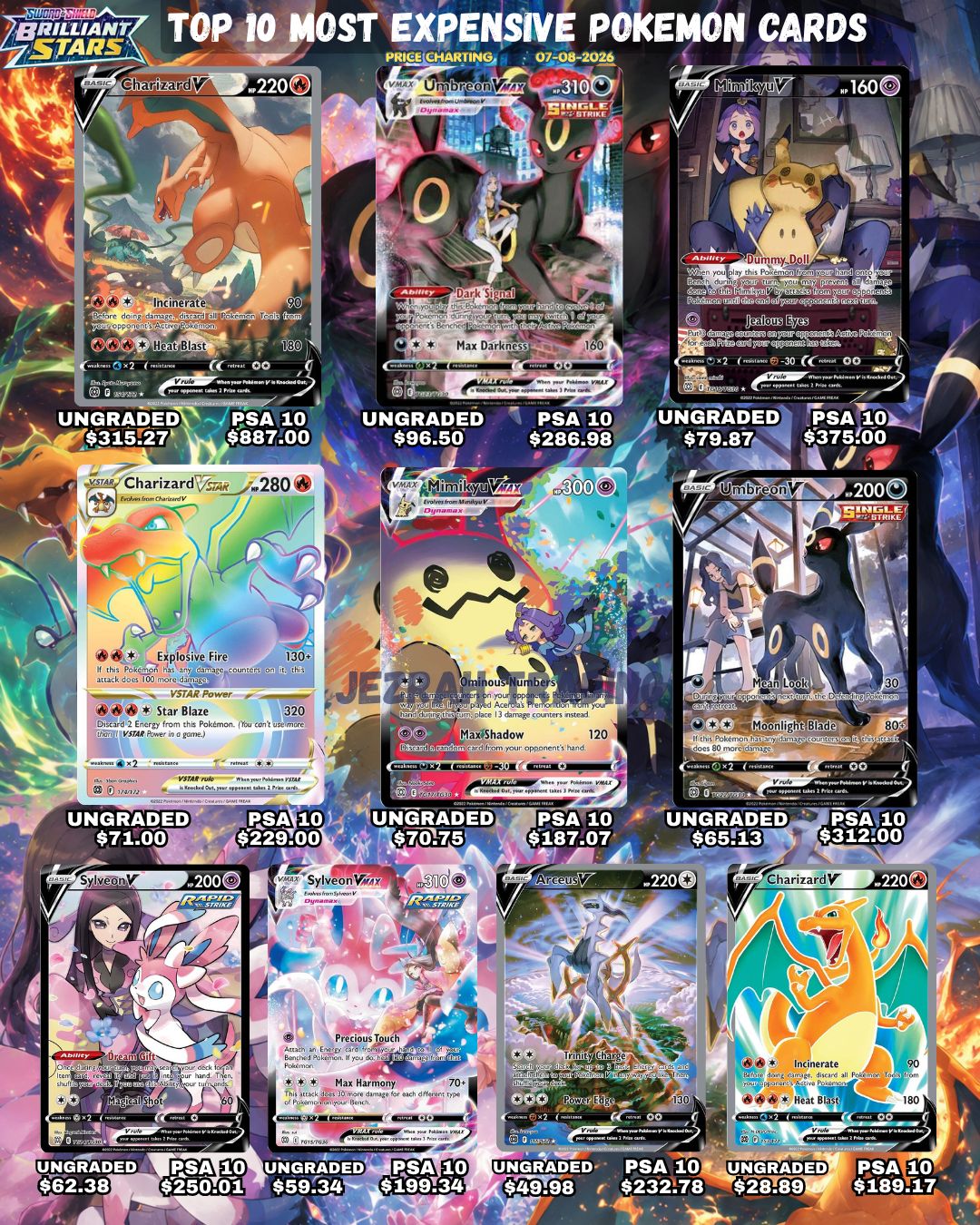 pokemon tcg brilliant stars single cards 153/172 charizard v card - Sword & Shield - - behind the alternate CGC 9.5 Pokemon Brilliant Stars