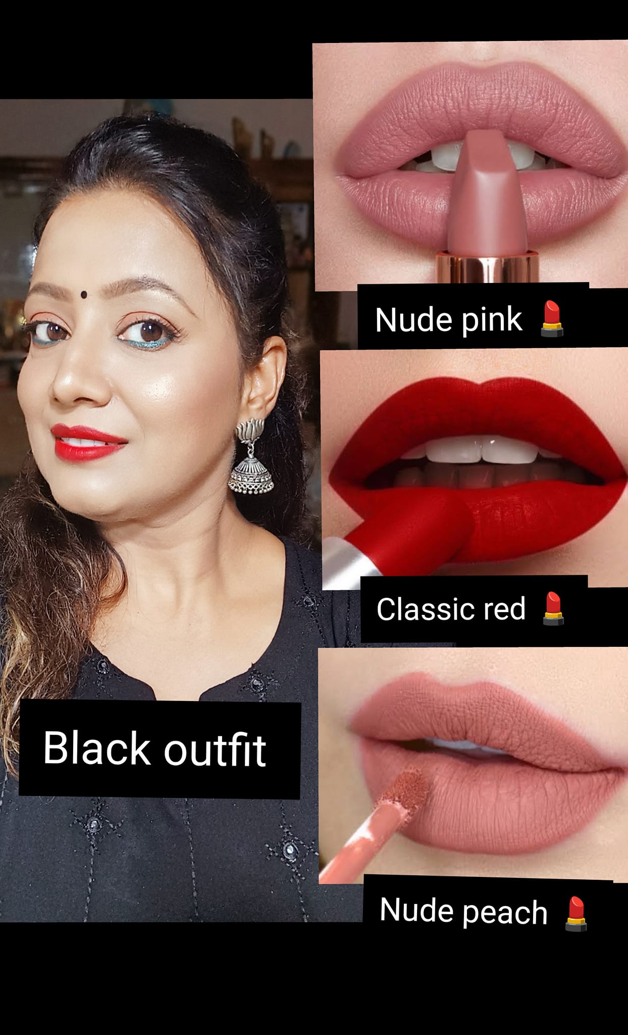 black dress lipstick color Beautiful 🖤 Attire BUT confused 🤔 about the shade ❓ Here r a few options that will enhance your entire look, wear it with your BLACK or saree 🖤 Next colour confusion ❓❓❓ collection_going-out Six of Cinema's Most Color:Dark Navy Blue