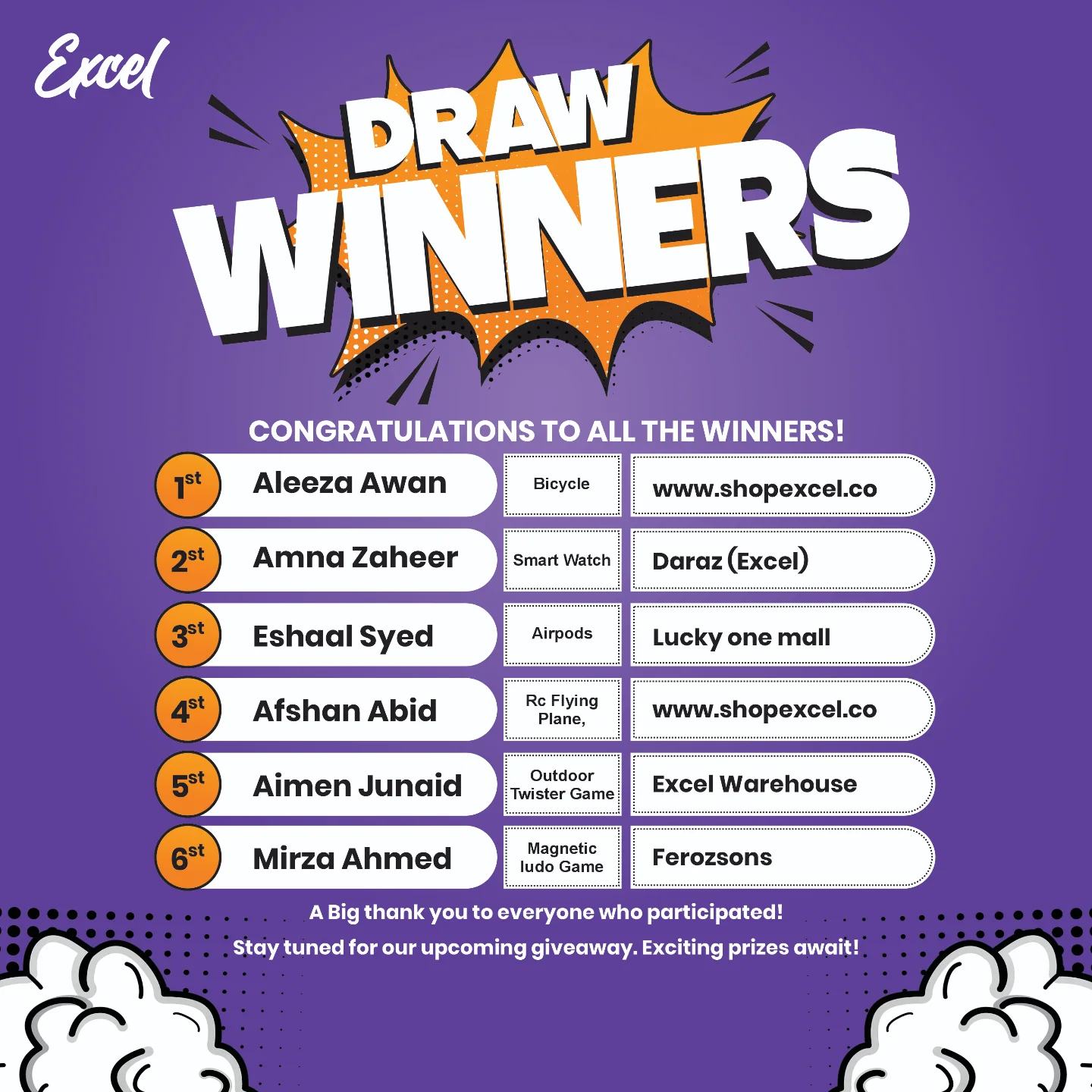 Excel - CONGRATULATIONS TO ALL THE WINNERS!!!